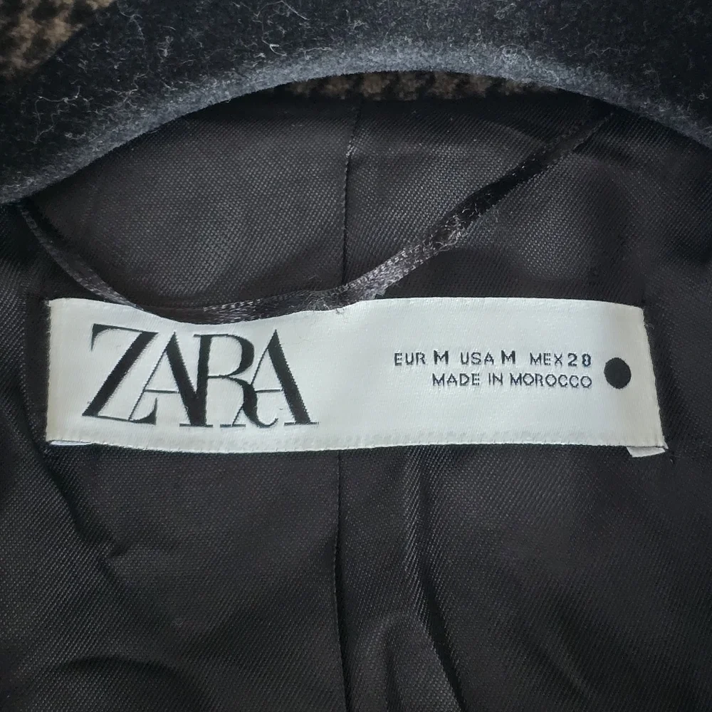 Zara Wool Blend Blazer Sz M Brown Houndstooth Plaid Tailored Career Old Money - Picture 8 of 16